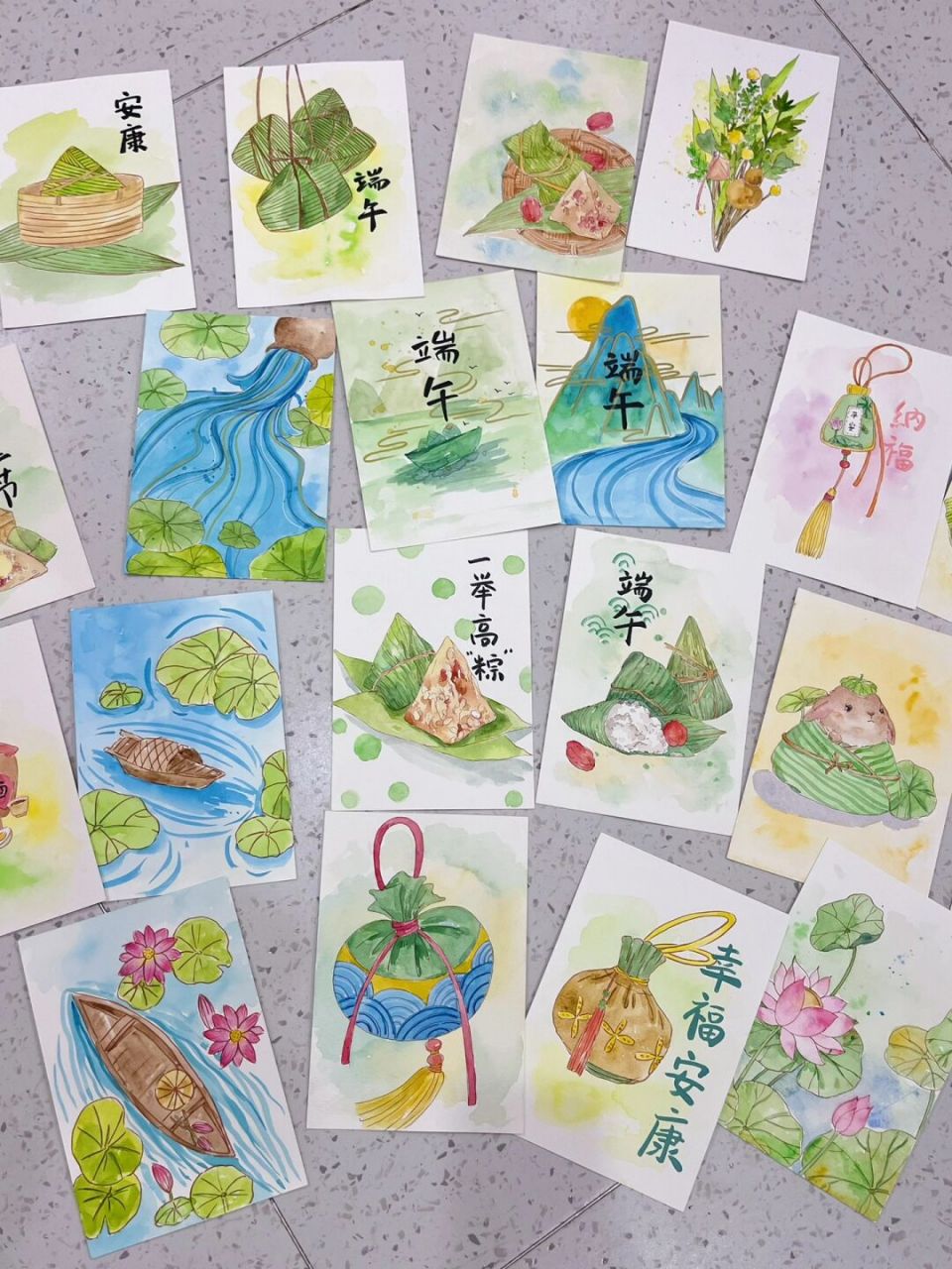 水彩」手绘端午贺卡 一不小心掉进水彩坑啦 画了超级多端午节小贺卡