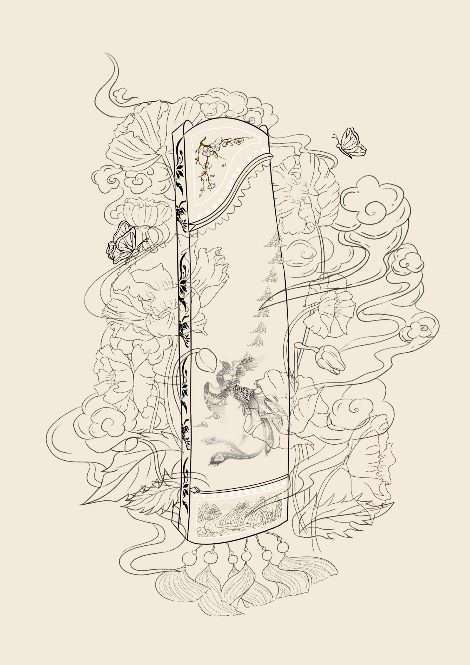 原创国风插画分享|古筝