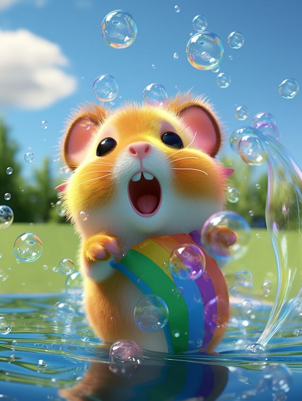 of hamsters,jumping up and play with bubbles,big watery eyes