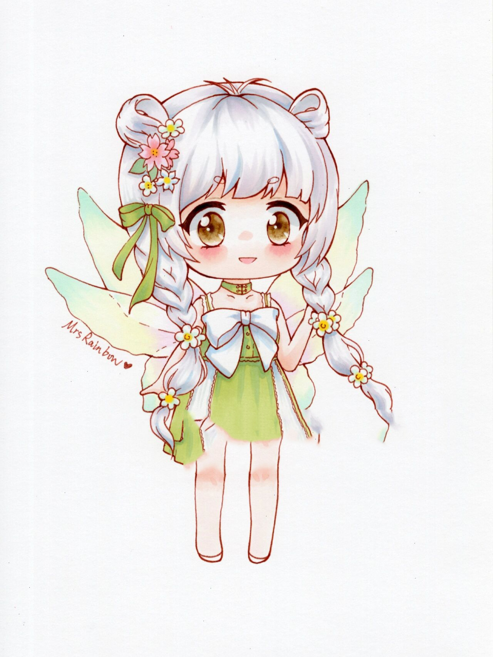 马克笔绘画临摹二改-精灵,绘画教程步骤色号 奇迹暖暖同人q版,翅膀有