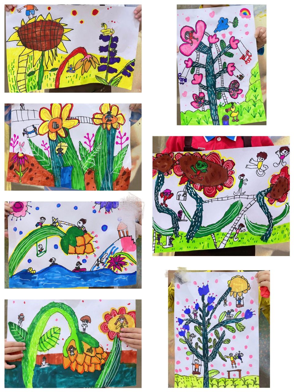 《花朵游乐园》儿童画创意创想画大班 96作品名称:《花朵游乐园》