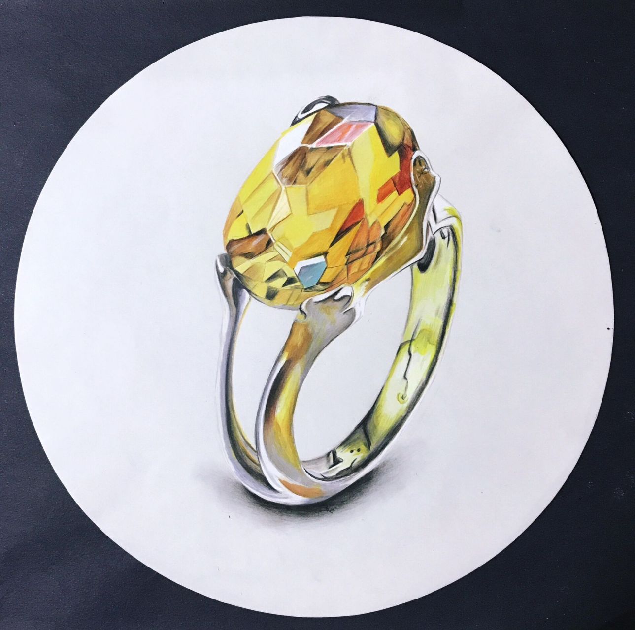 少儿彩铅班作品【晶莹剔透的宝石】 很多切割面 需要用马克笔来先铺色