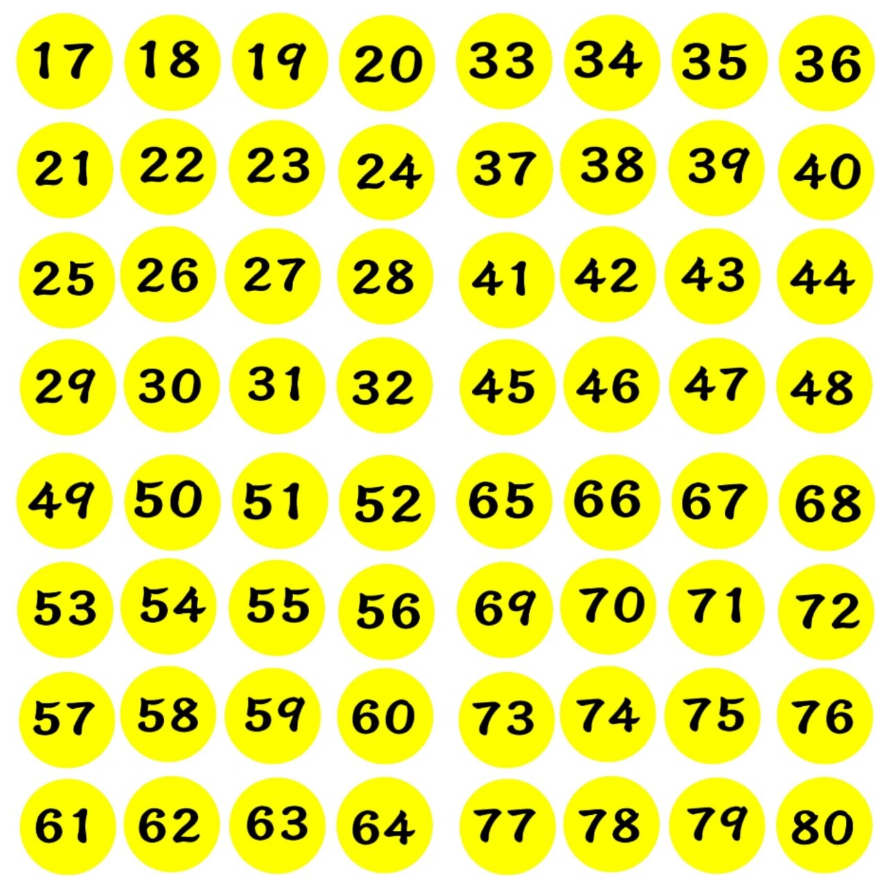 1-80圆形彩色数字贴纸|可打印