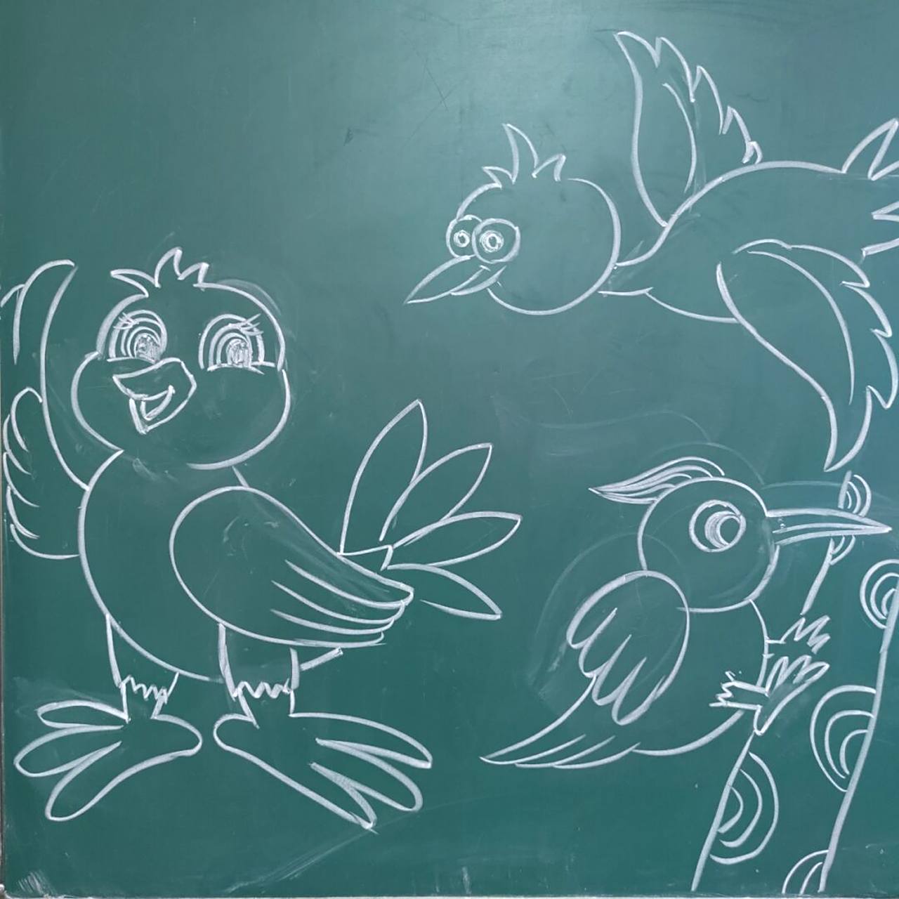 人美版小学美术课《我喜欢的鸟》黑板画示范 儿童简笔画 鸟~ #黑板画