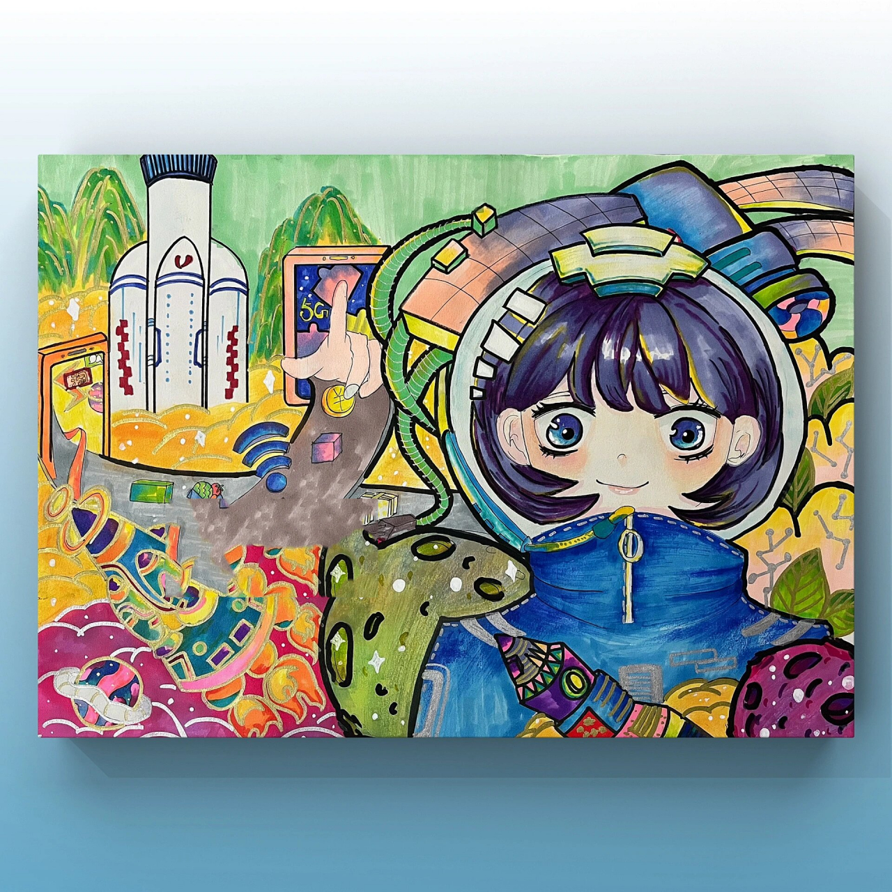 马克笔手绘插画|4开科幻画 科技末来主题 涂色结束啦 上色真的是一个