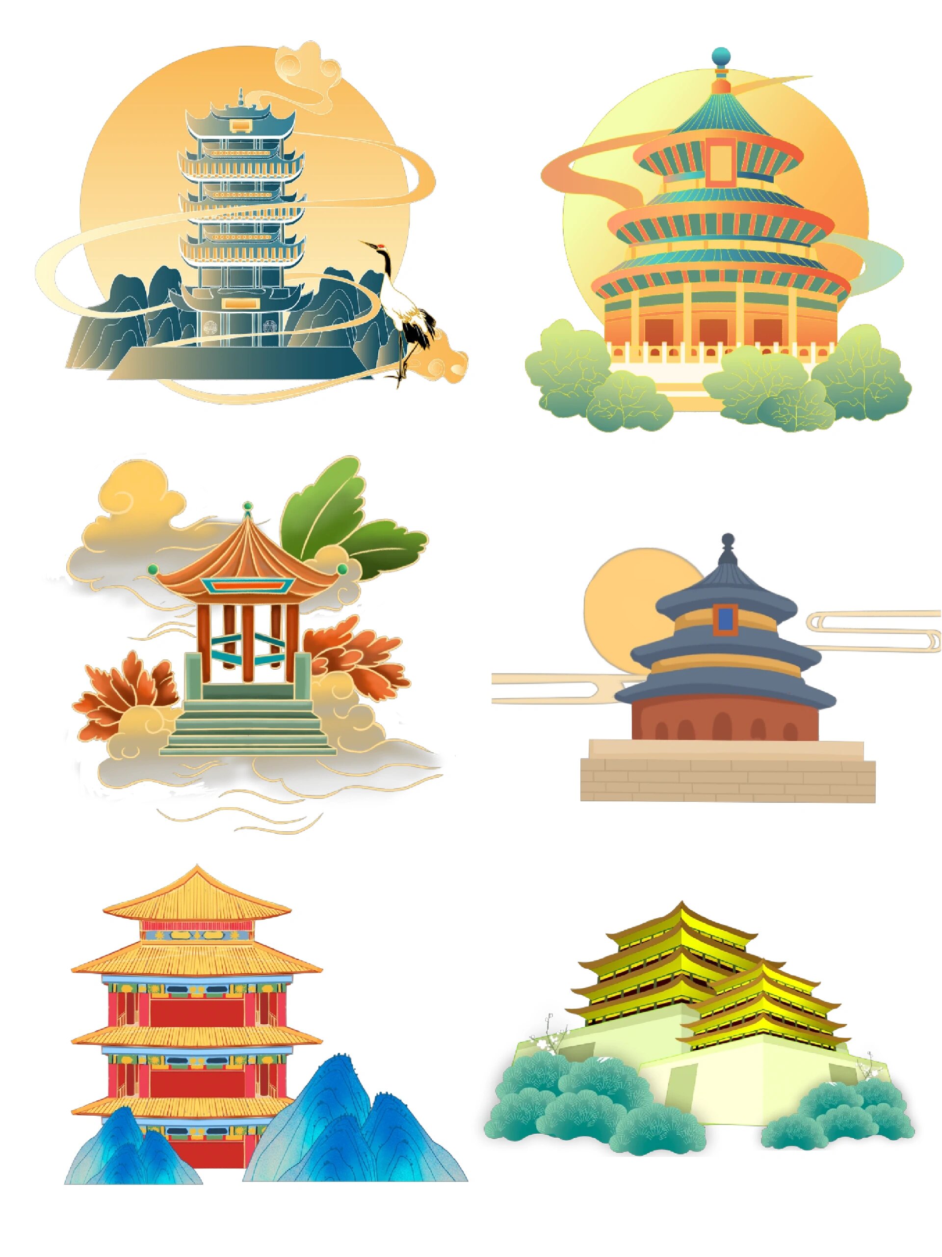 国潮建筑97海报插画|古风元素免抠素材 又到了胡图分享一刻的时间啦