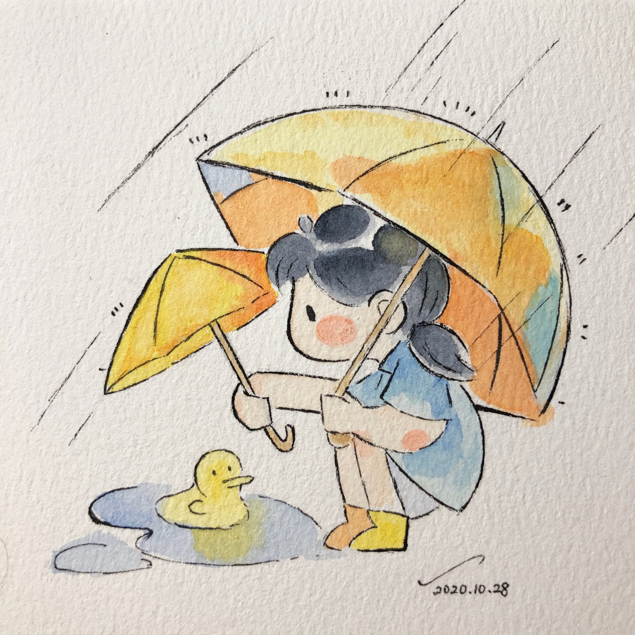 开始画画～下雨天7415(水彩·临摹) 第90幅,临摹 ,可爱小图,让人