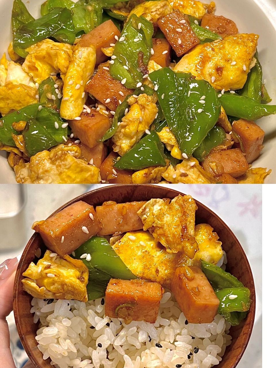 夏夏的餐桌78今天吃青椒午餐肉炒蛋6015超下饭 90螺丝椒炒菜