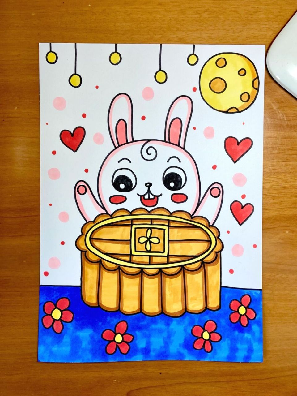 【中秋吃月饼04】马克笔儿童画简单教程简笔画 中秋节主题原创儿童