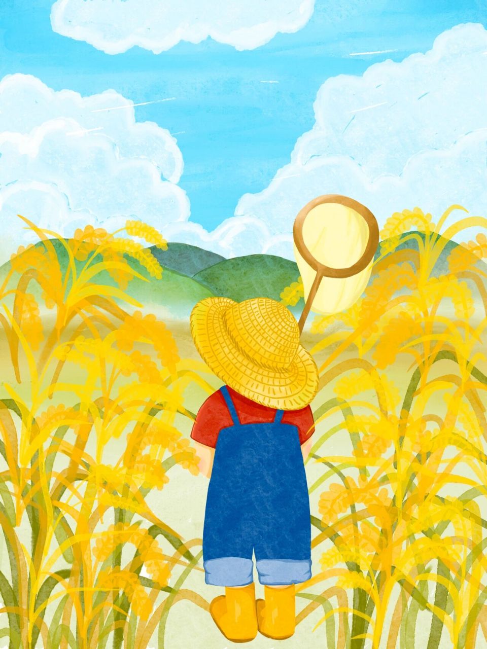 原创水彩插画|秋天主题稻谷黄了  稻谷黄了,收稻谷咯!