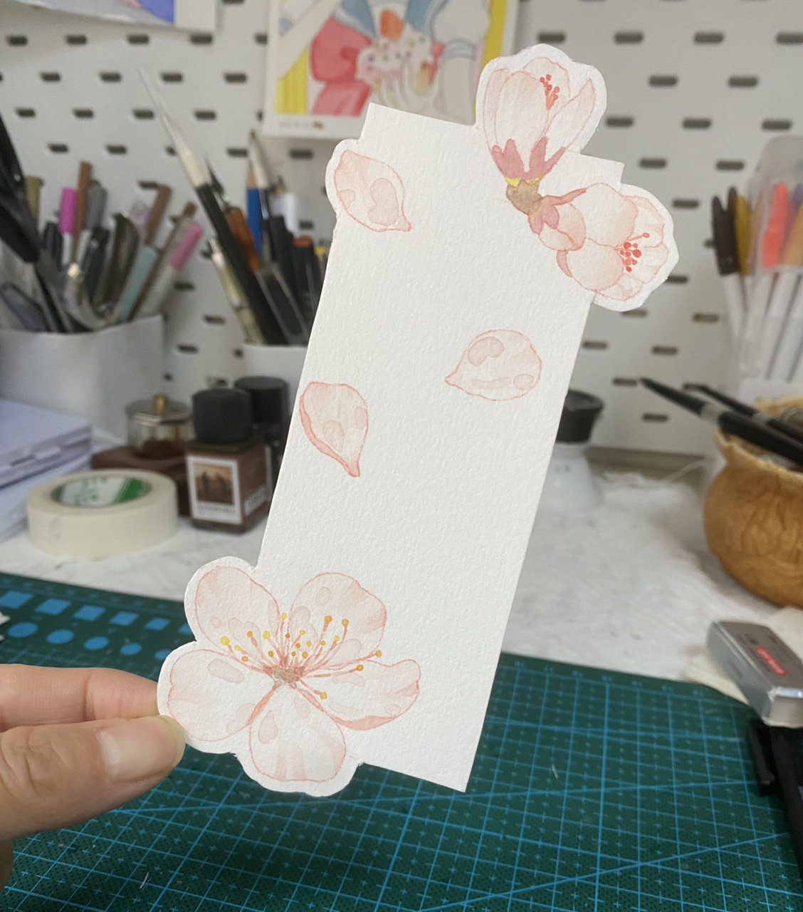 水彩樱花书签92(附过程)春樱|春天要来啦 最近在上小可老师的水彩
