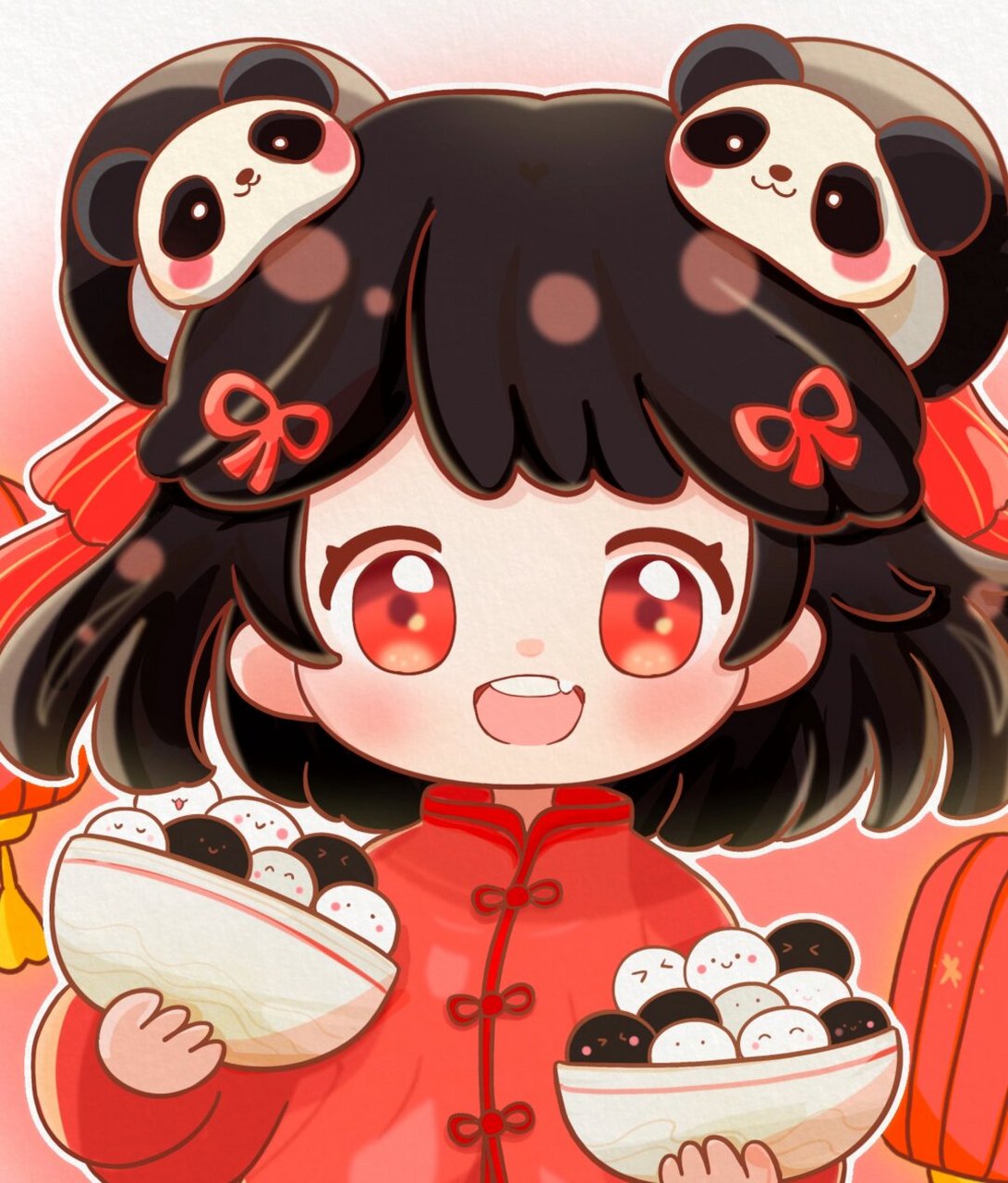 画就对了# #每日画画打卡练习# #新年插画# 新年可爱熊猫汤圆拟人