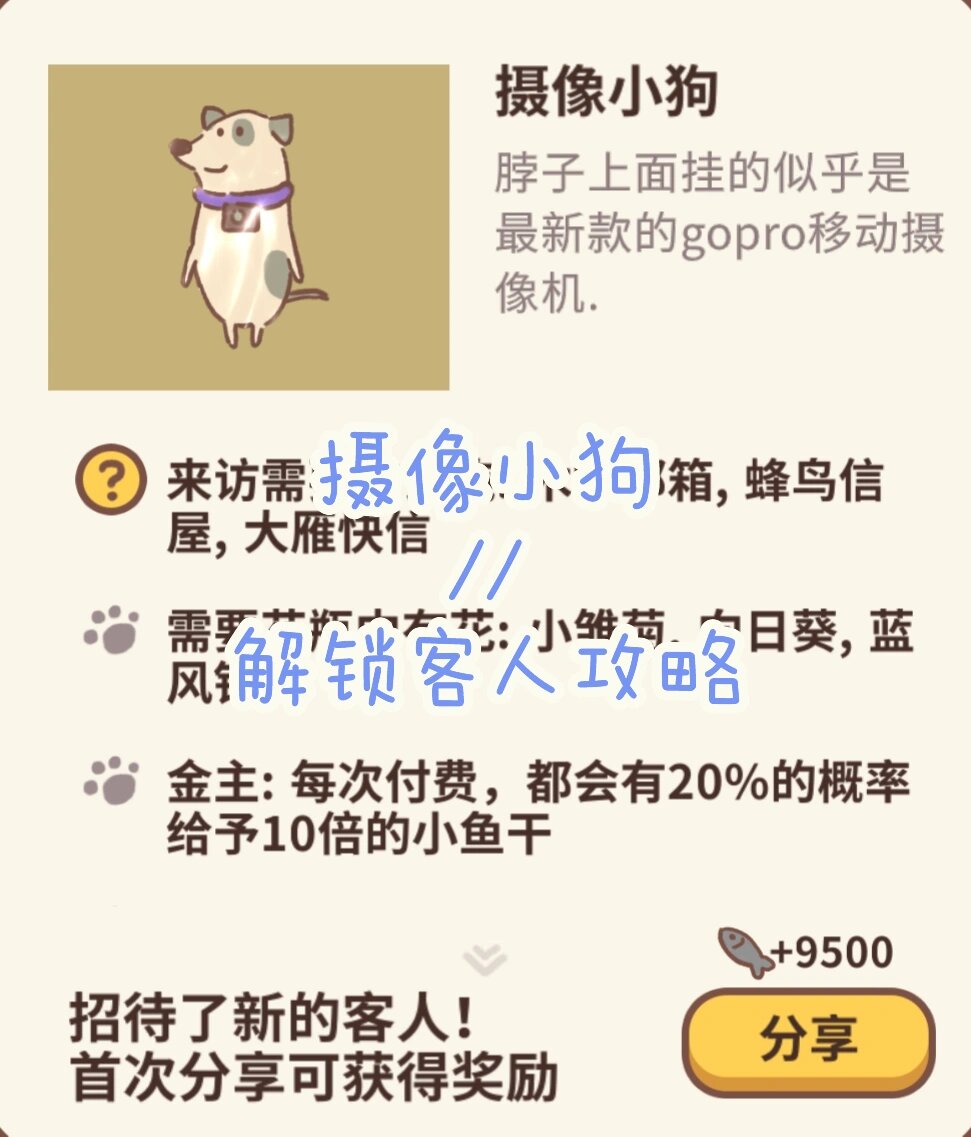 动物餐厅客人—摄像小狗 需要解锁p2三种邮箱 花瓶摆放:小雏菊-向日葵