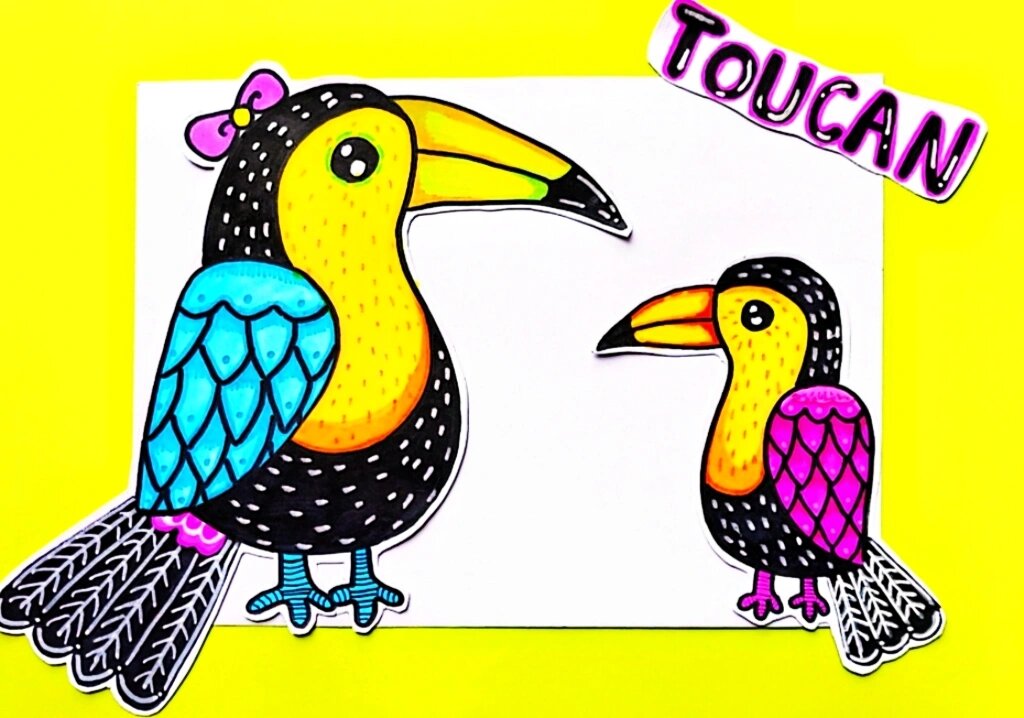 儿童画–可爱的大嘴鸟(有课件步骤) 适合6-8岁 通过观察,了解大嘴鸟的