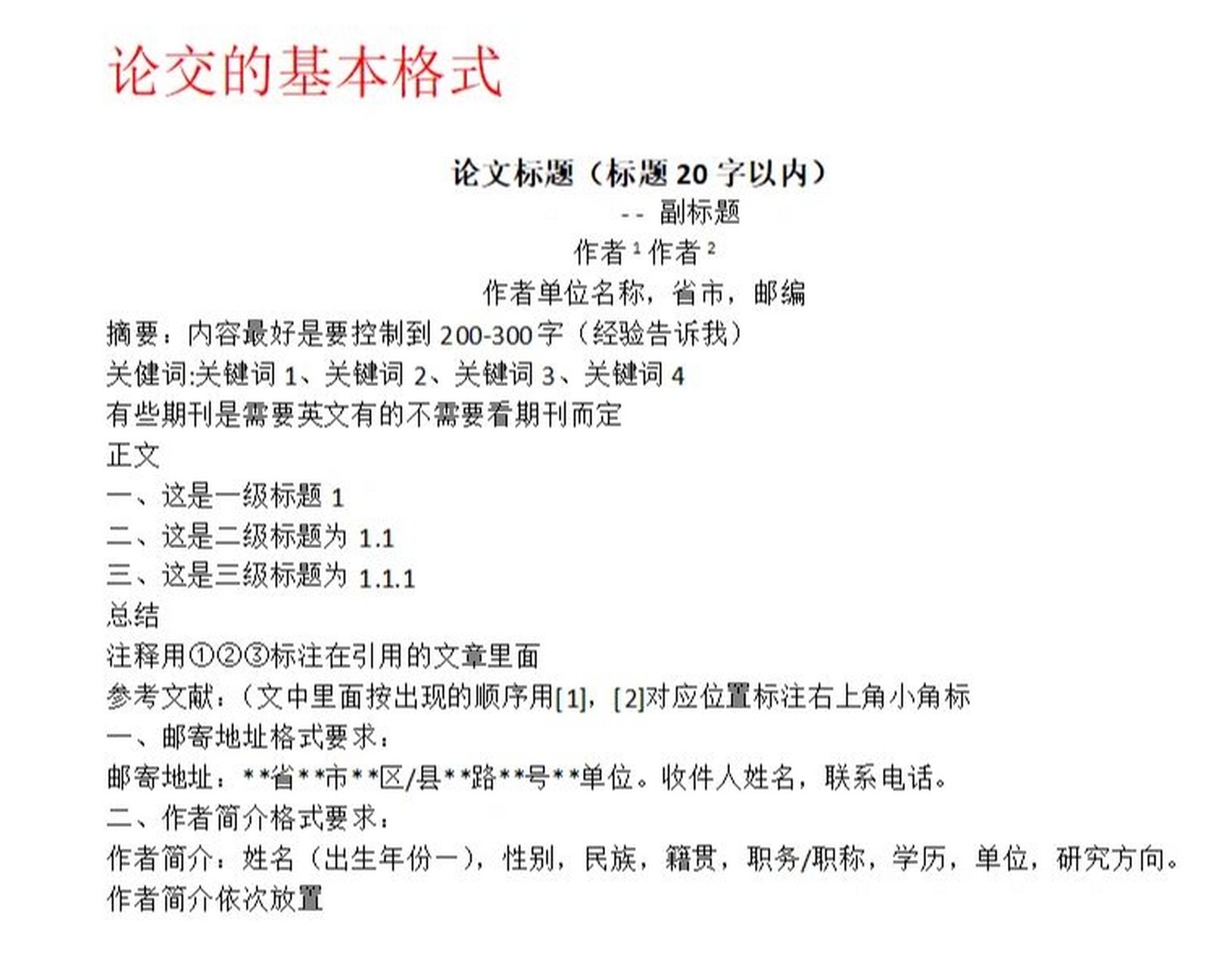 纯干货,小论文万能模板 论文标题(标题20字以内) - - 副标题 作者1