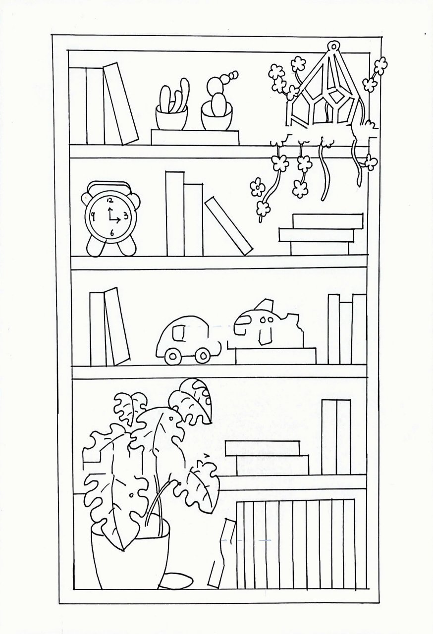 我的书架主题画 我的书架,我的书架手抄报,我的书架主题画,线稿可打印