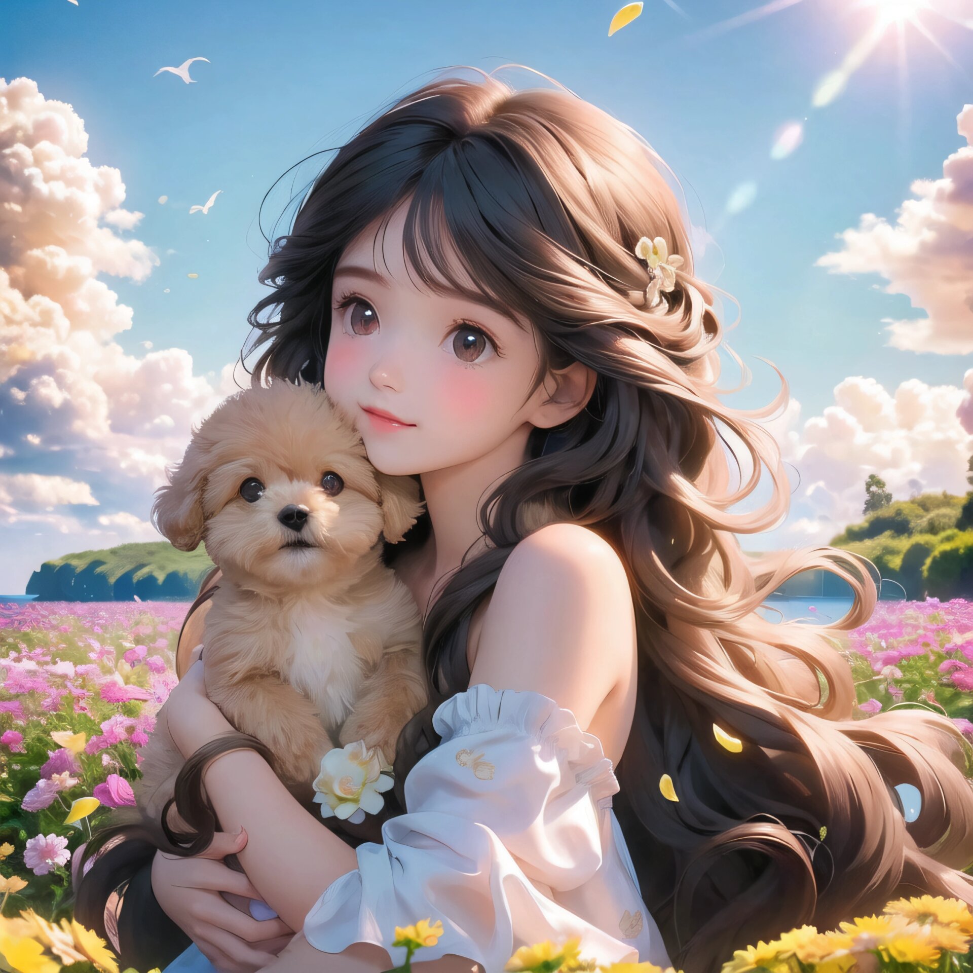 可爱女孩抱着香槟色泰迪可爱头像甜美头像