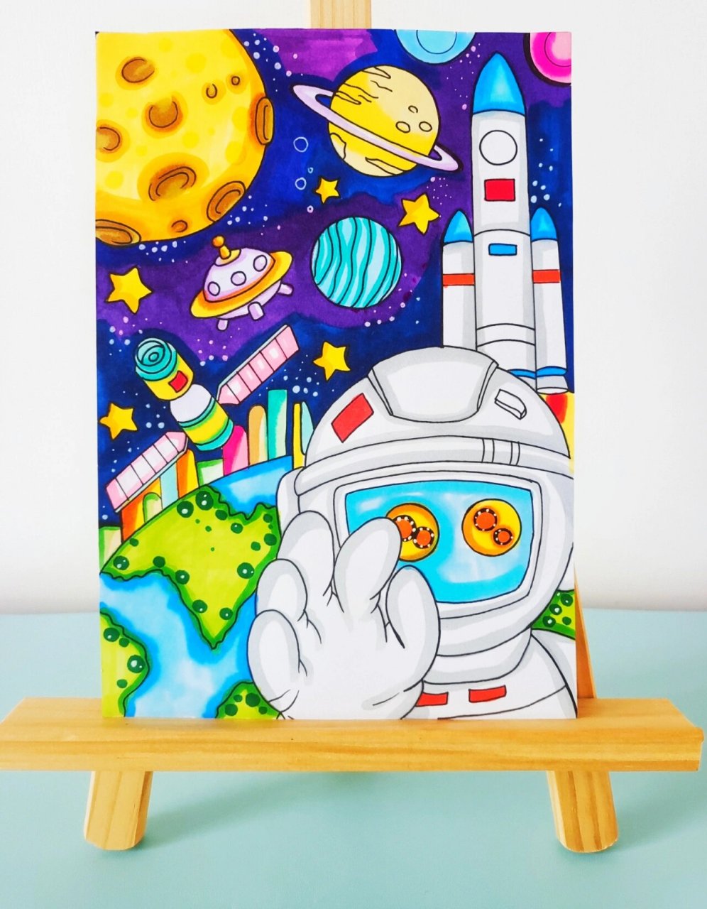 主题画# #绘画# #科技# #航天# #航天科技主题绘画# #创意儿童画