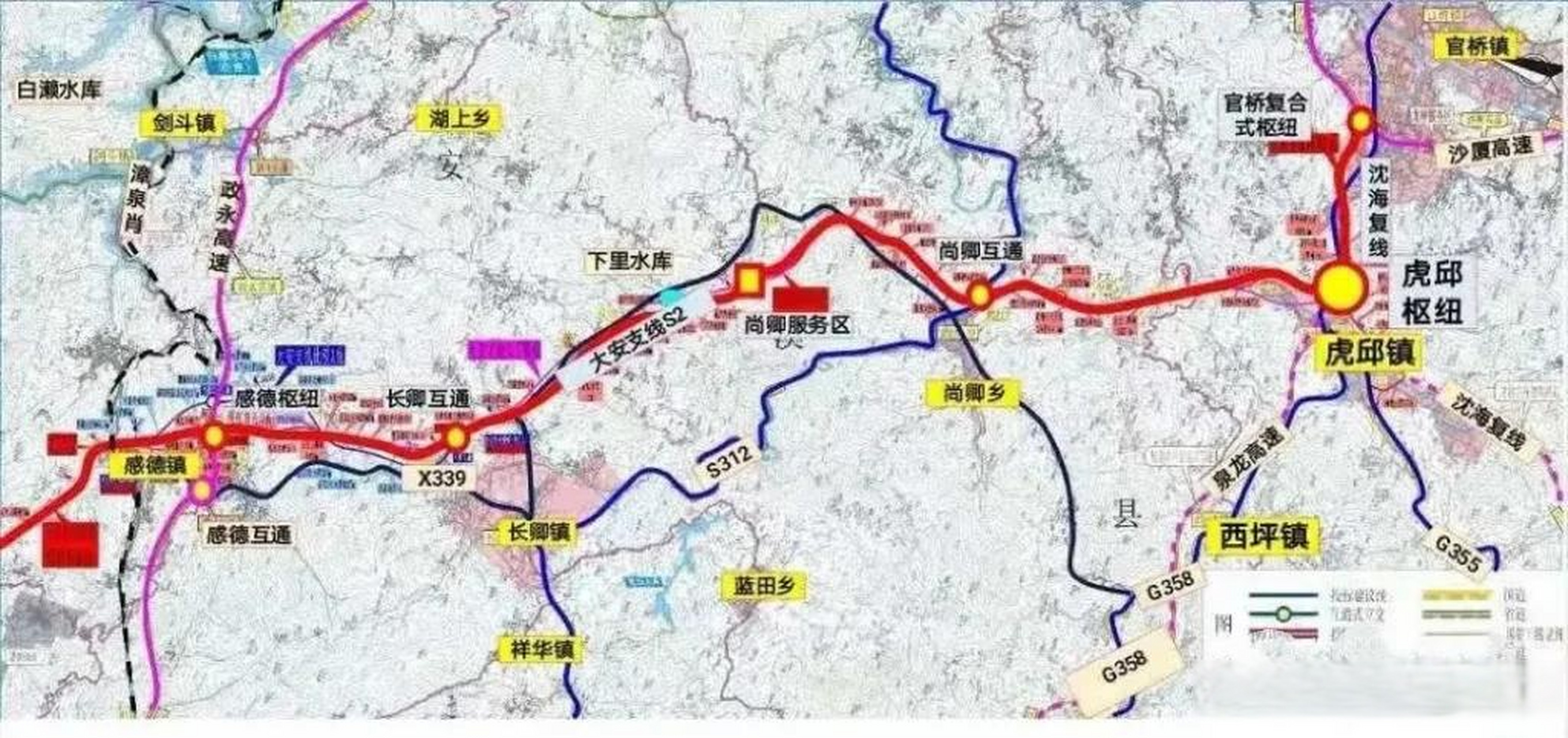 大田广平至安溪官桥高速公路泉州段走向示意图