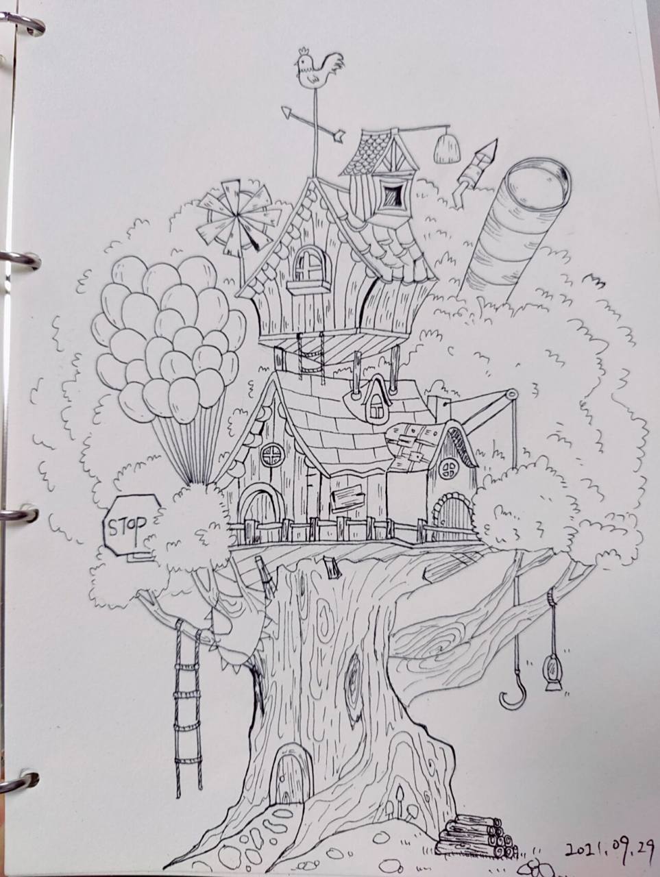 树屋(带过程) 小时候就幻想在树屋里生活 虽然不能实现,但可以画呀