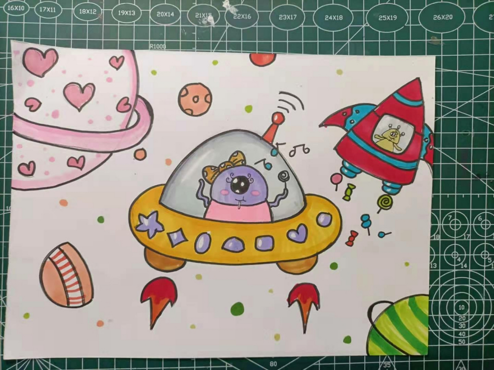 宇宙飞船外星人儿童画简笔画 少儿创意美术