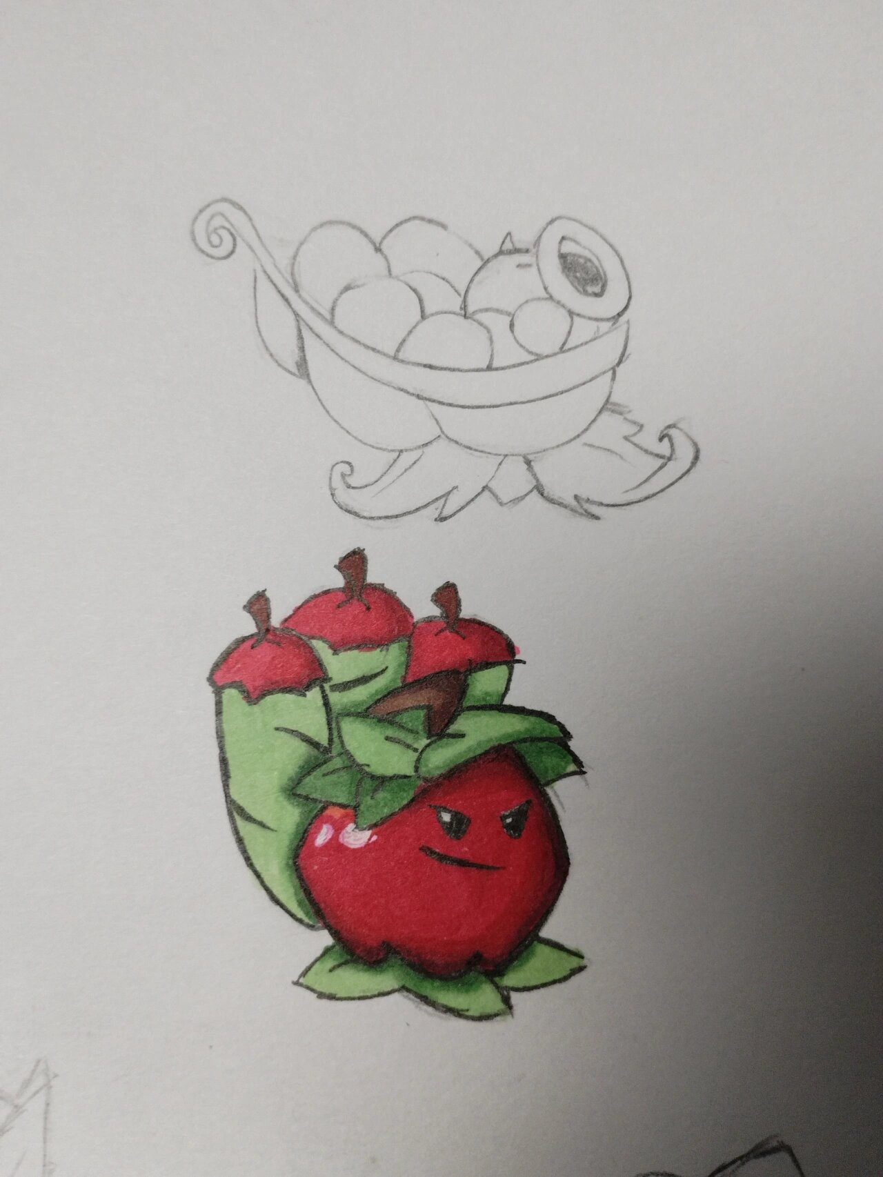 苹果迫击炮和豌豆迫击炮手绘