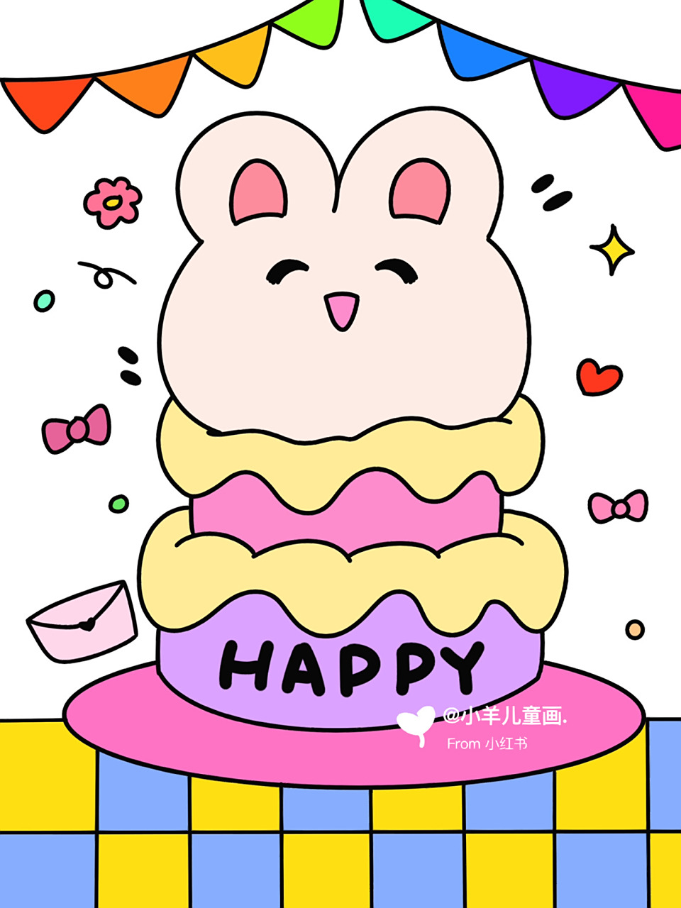 生日蛋糕98小兔子蛋糕90儿童创意画 简笔画 #创意美术儿童画# #简