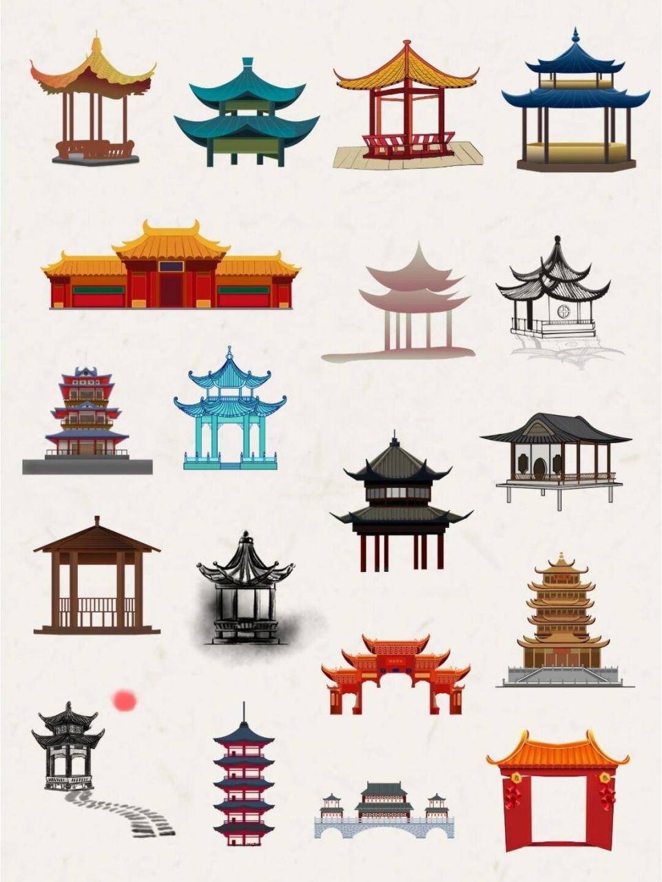 97素材库|古风建筑免抠png手账素材 96古风亭台楼阁,建筑群来袭