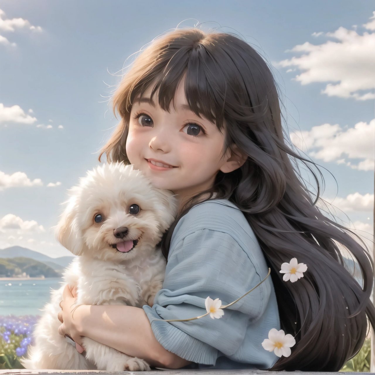 女孩抱狗狗的唯美图片图片