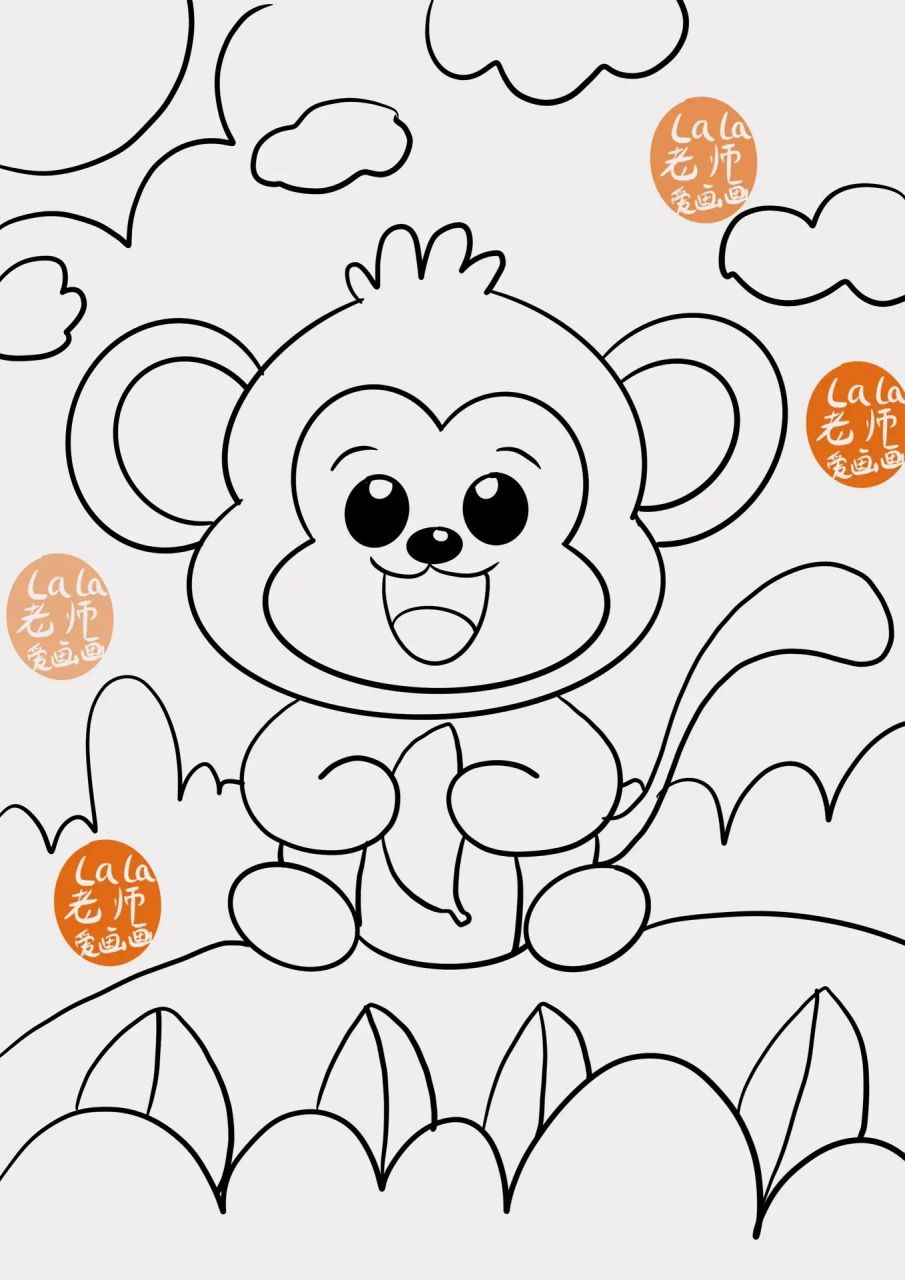 猴子儿童创意画(附线稿)            (小助理)