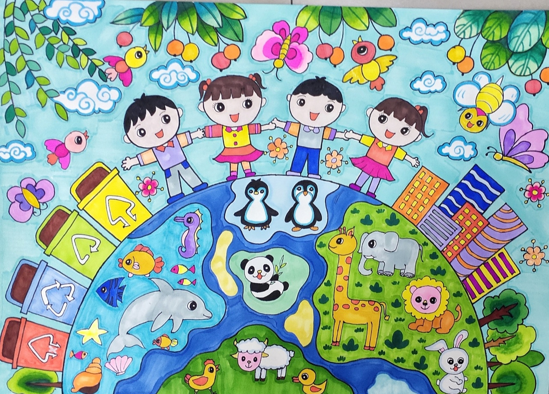 原创儿童画,《爱护地球》 画画打卡,原创儿童画《爱护地球》