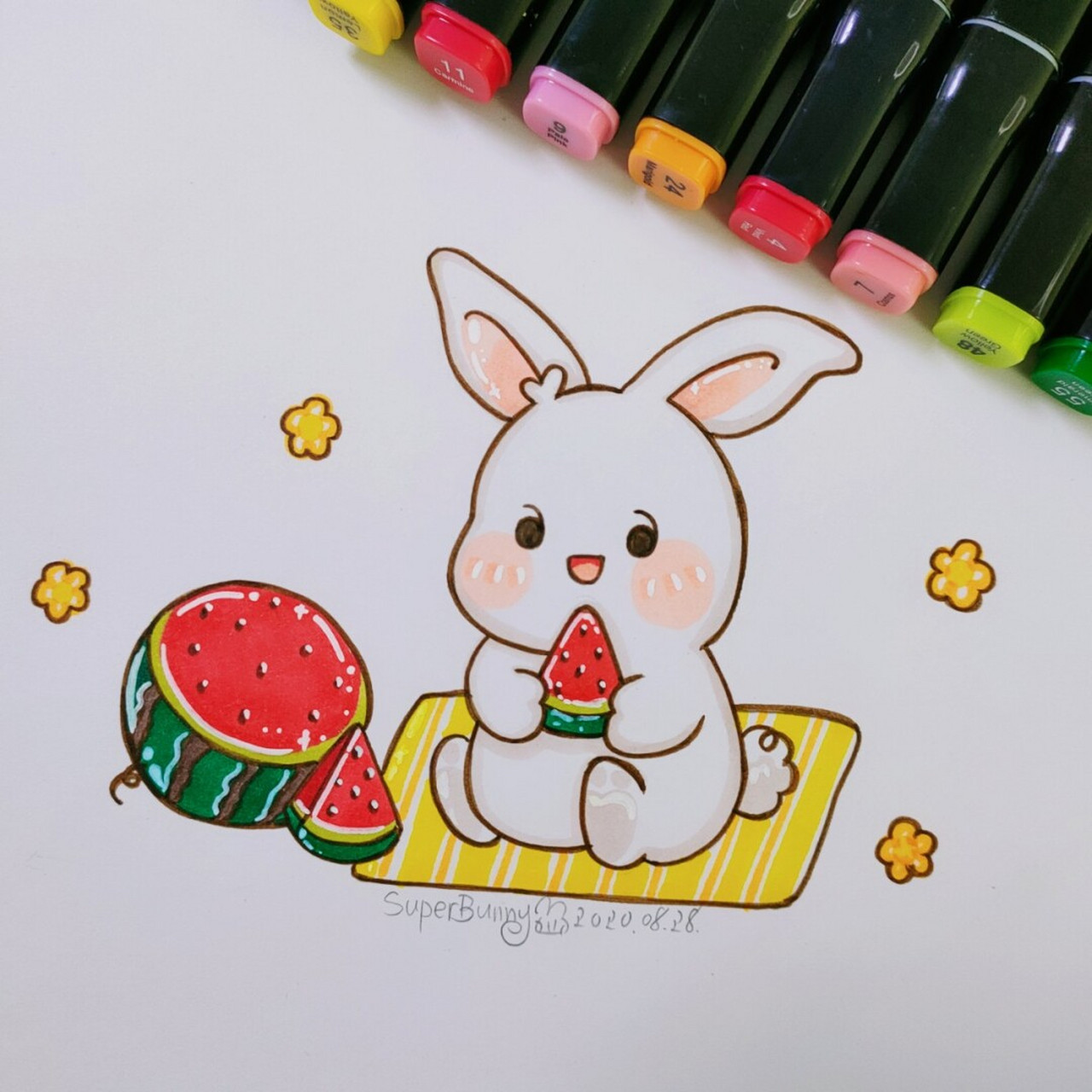 90可爱兔兔马克笔#91抓住夏天的小西瓜!
