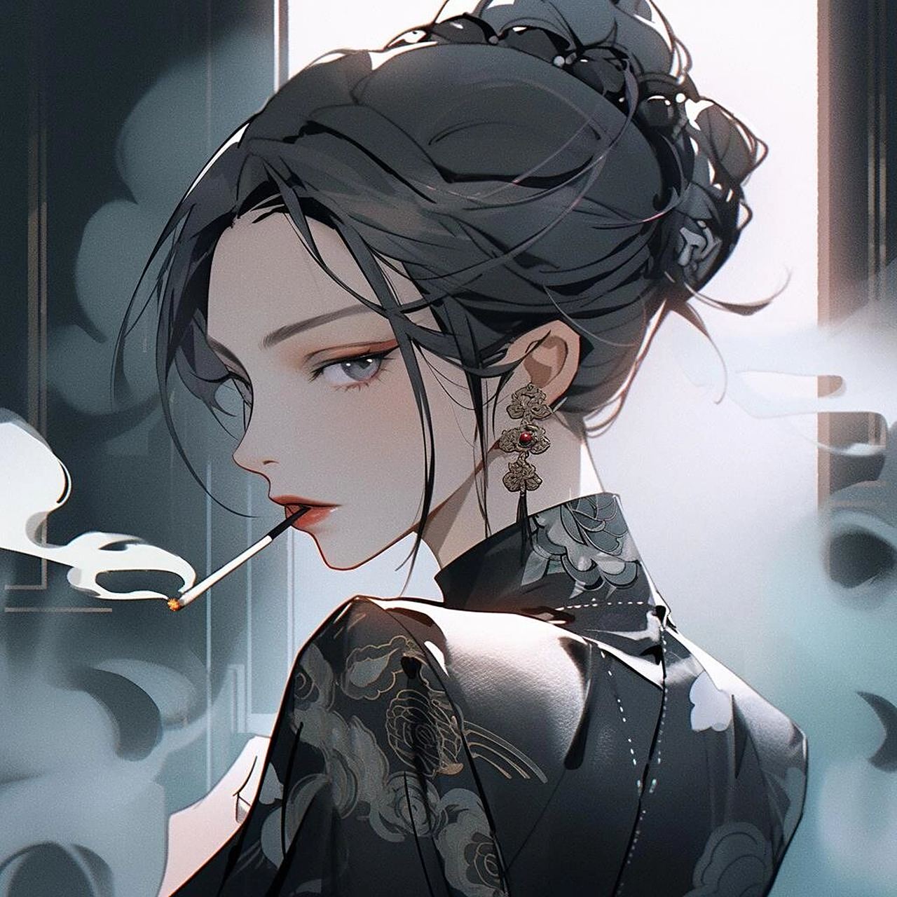 mj94情侣头像·黑色野玫瑰·旗袍御姐