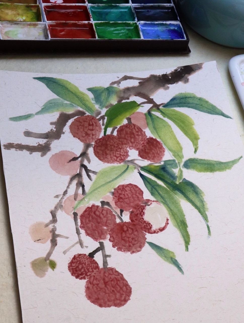 国画荔枝的画法讲解 9615视频示范见上一条笔记 · 96颜料 1
