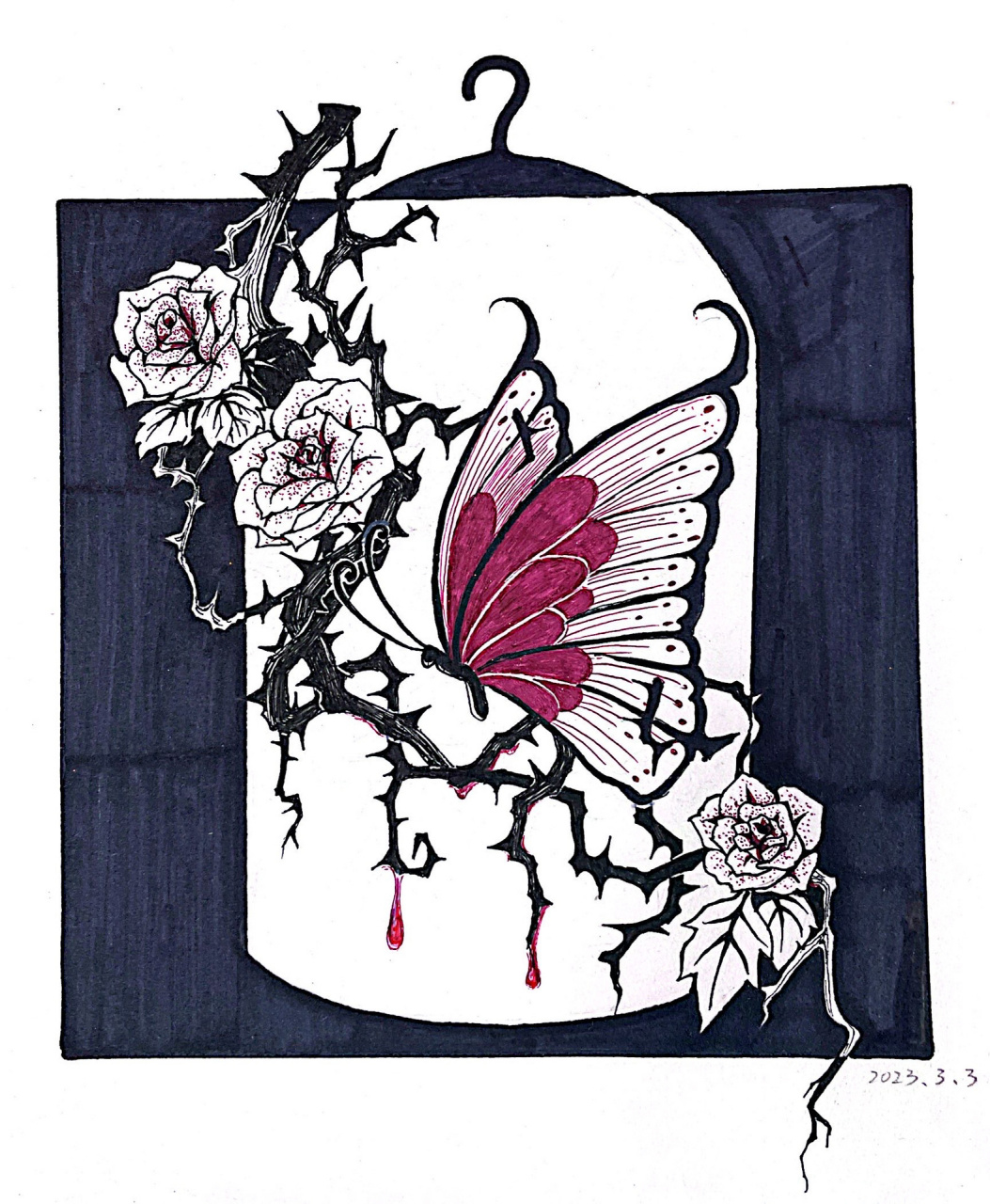 以蝴蝶和玫瑰为主的点线面综合构成作业 po一下优秀的学生作业.