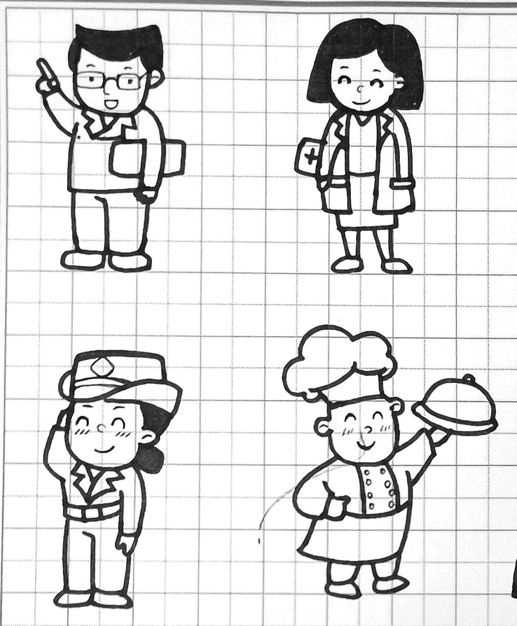 幼教资格证面试简笔画—人物266 各种职业的人物造型简笔画,可做