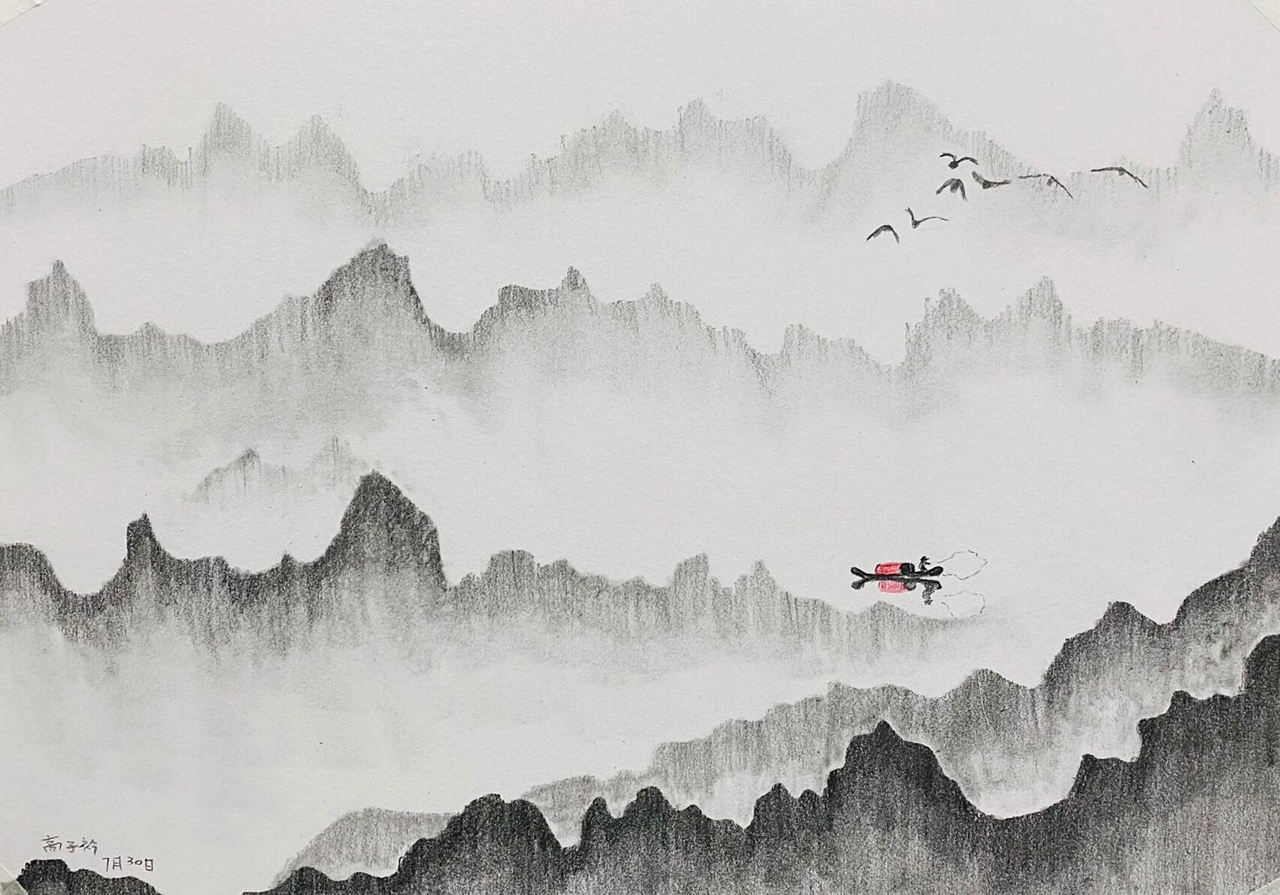 本节课主题《素描山水画》,主要感受素描语言,练习排线