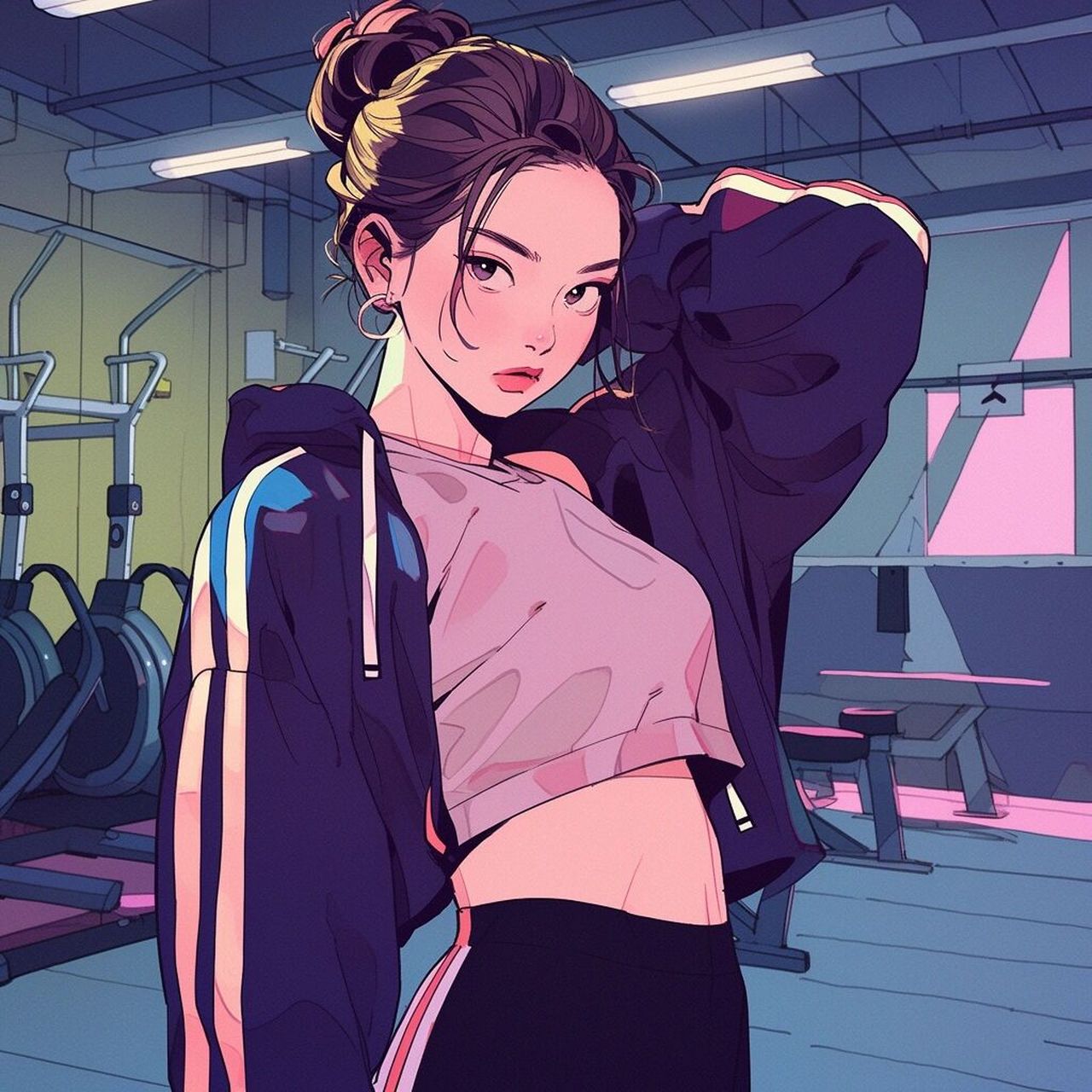 健身美少女|mj魔法|头像分享 ai画画持续学习中,今天送你一张健身房的