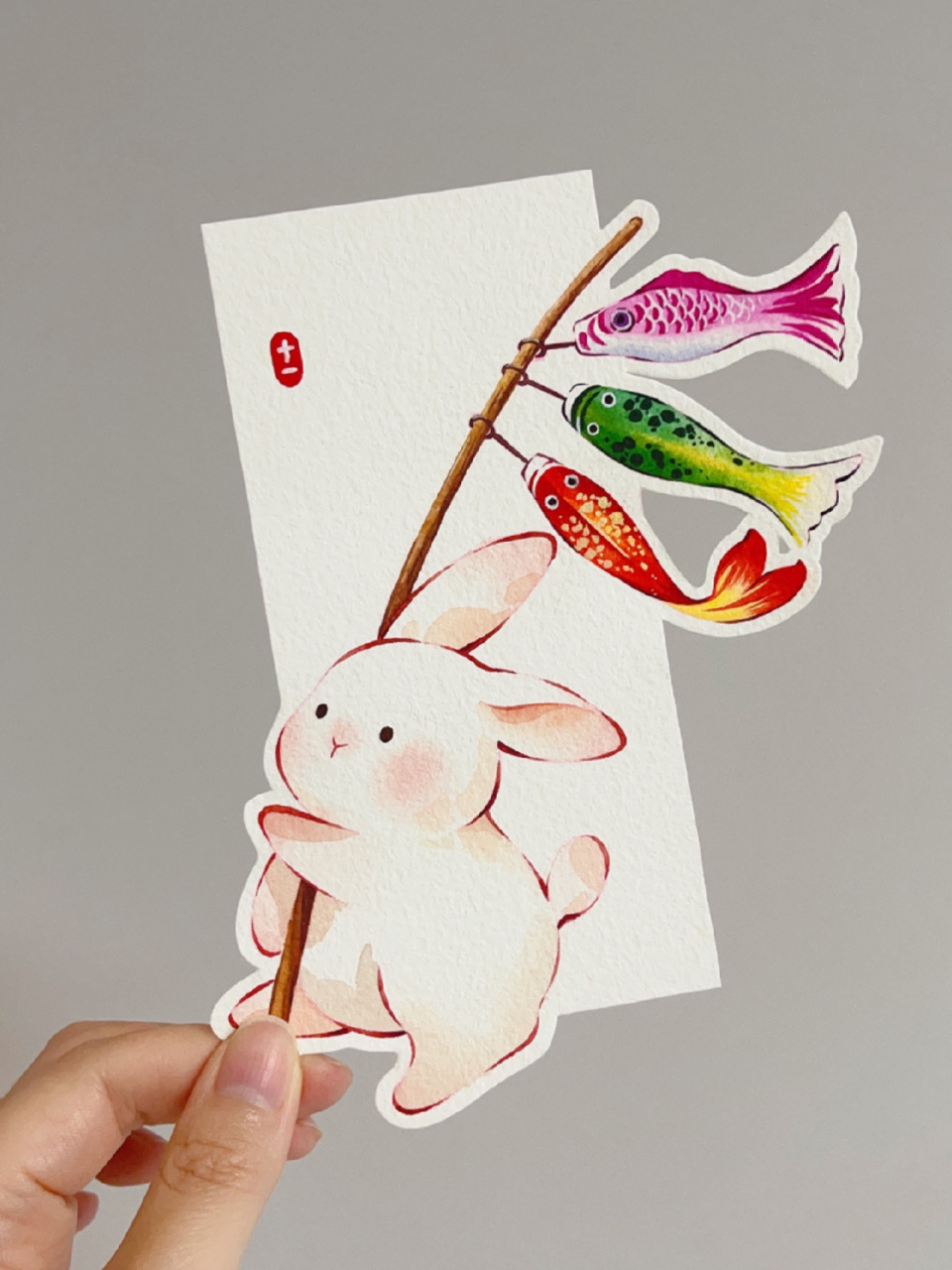 水彩书签～锦鲤兔兔(附过程图) 小兔子送锦鲤,见者发财 七七老师的