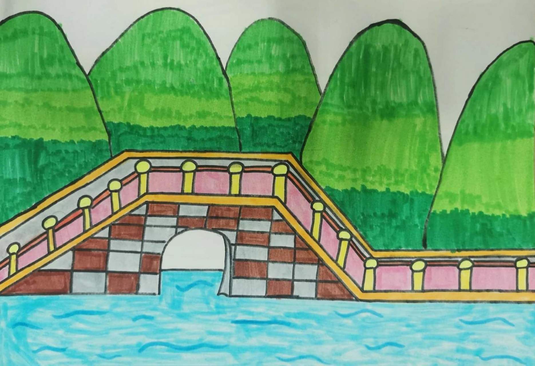 小学美术《家乡的桥和塔》 孩子们越来越用心了💖作品也越来越出彩