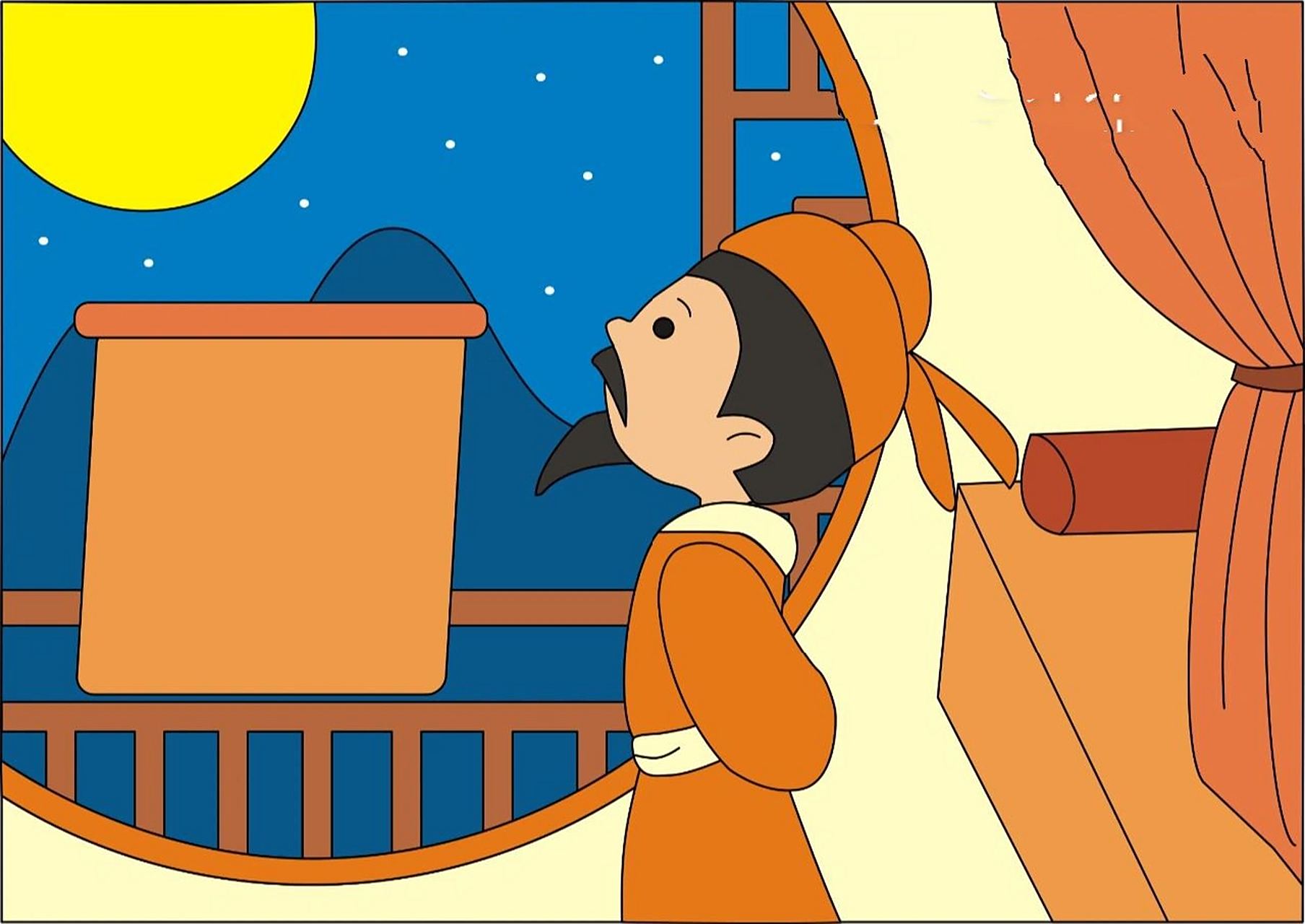 静夜思诗配画 床前明月光 疑是地上霜