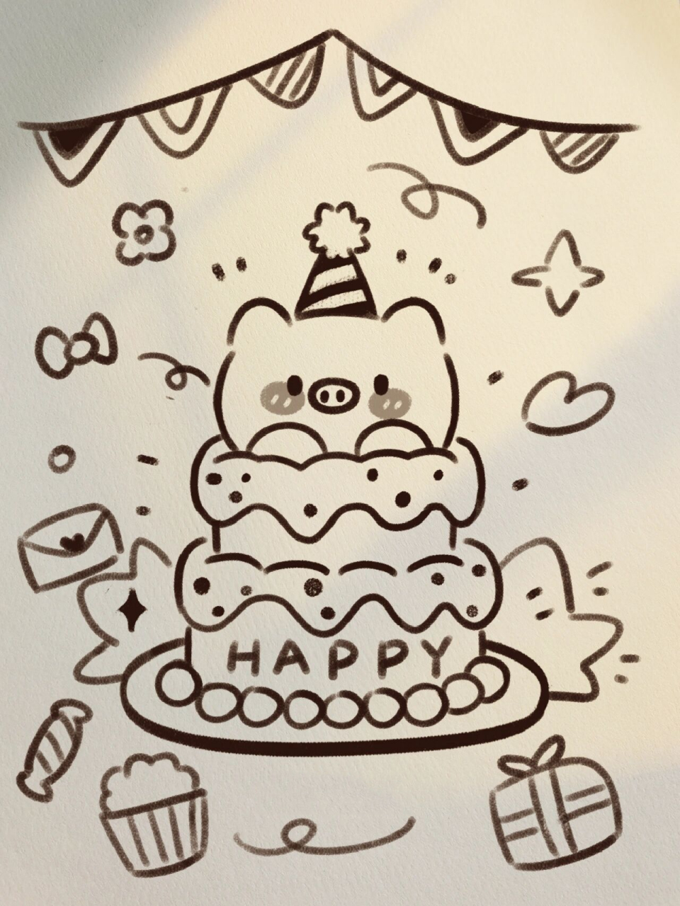 零基础手绘教程|草莓猪|绘画|简笔|生日快乐 敲可爱草莓猪手绘生日