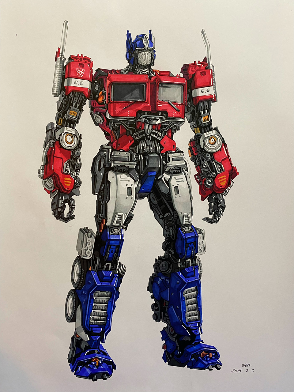 马克笔手绘变形金刚 外传擎天柱 完成  感谢兄弟提供的素材图片 最近