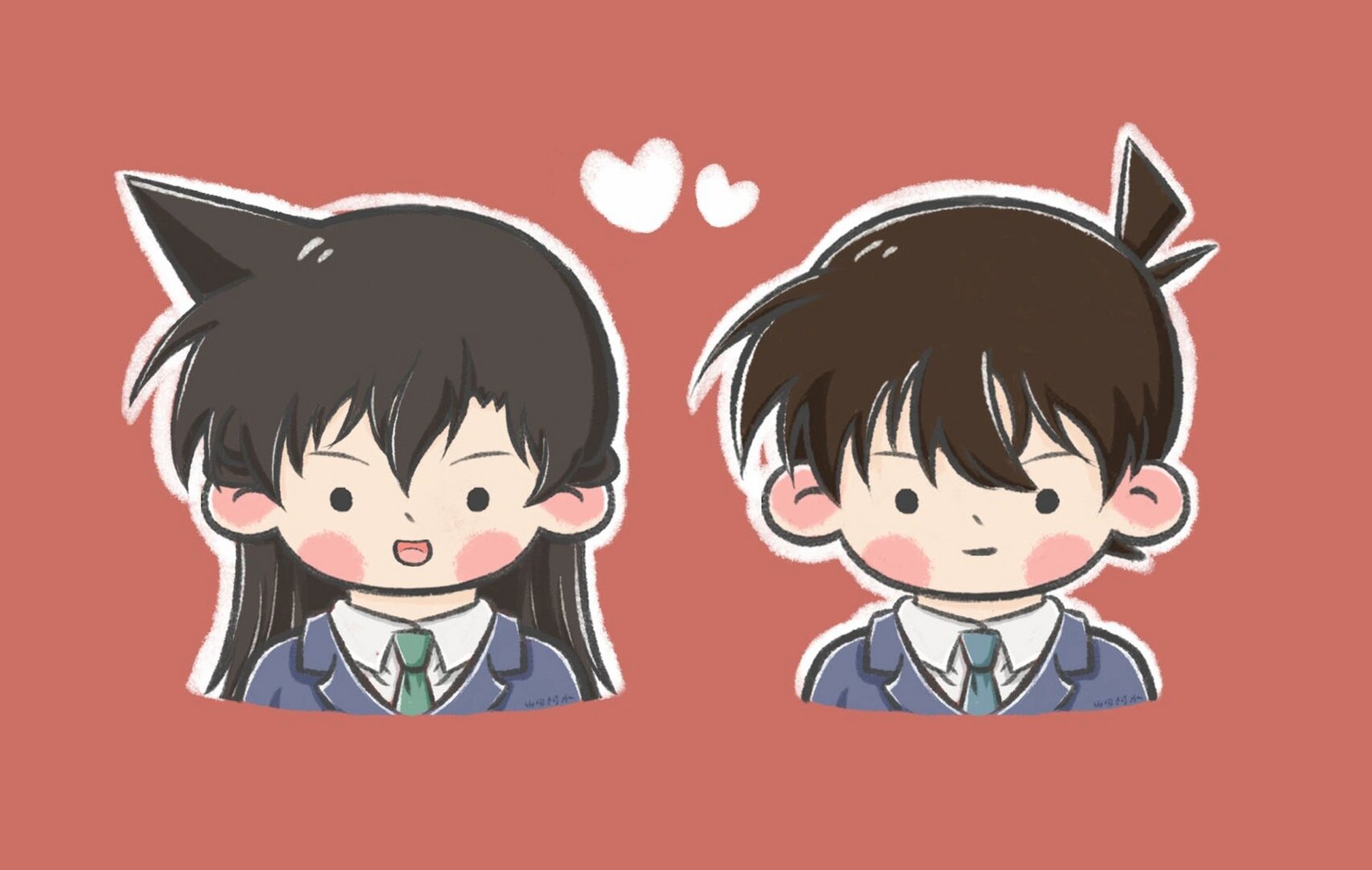 【名侦探柯南|q版情侣头像|新一&小兰】 插播一组情头,新兰