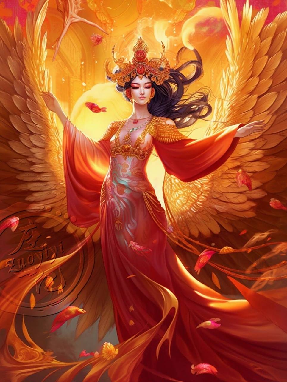 好多人喜欢的凤凰神女midjourney v5版·七张 昨天ai圈的朋友们不是在