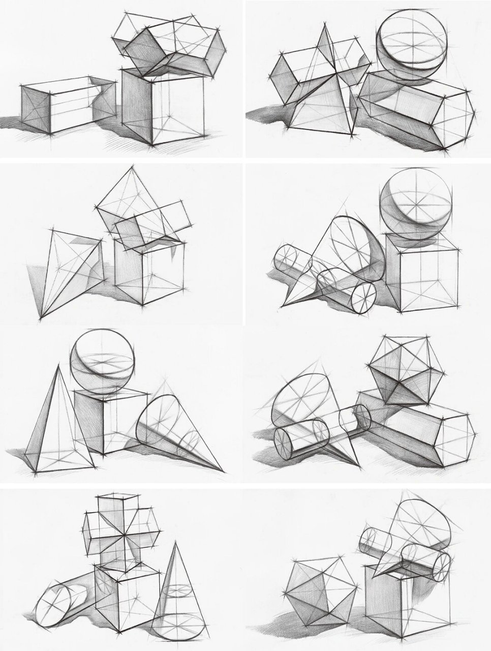 8种石膏几何体结构素描丨收藏起来慢慢练 🌈关注我,每天都有绘画