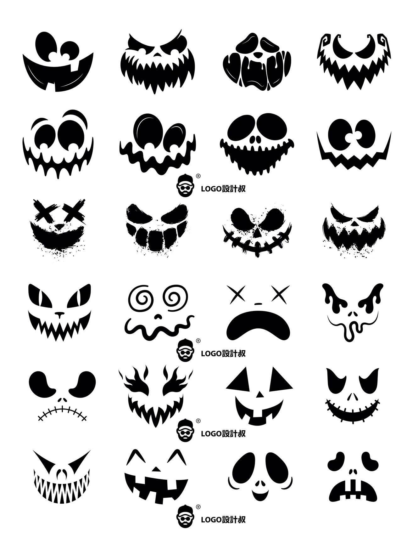 灵感采集94怪诞恶魔鬼脸恐怖表情图形标志