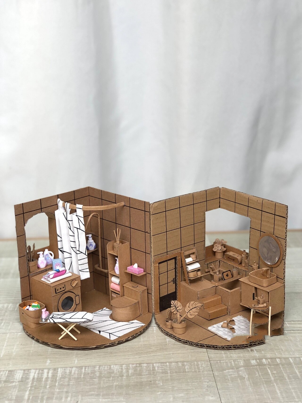 废纸箱手工diy制作小房子|洗手间 洗衣房 你们老说我的房子里没有马桶