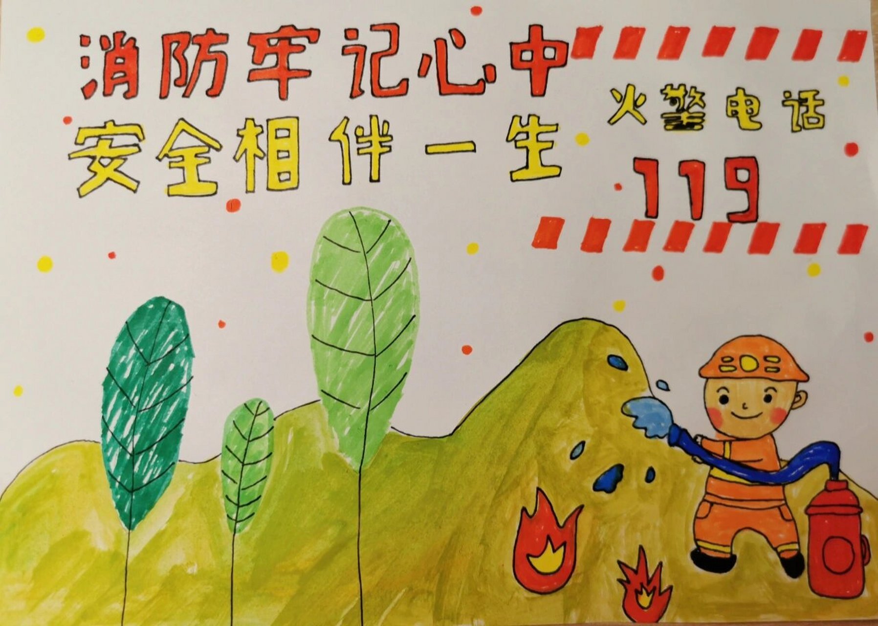 一年级小朋友的消防主题画 一年级小朋友的消防主题画