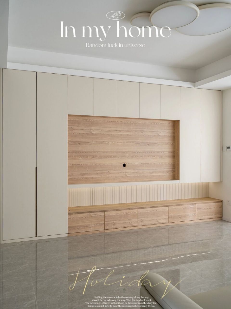 (有人可能担心满墙电视柜会压抑,注意这些定制细节95完全不会显得